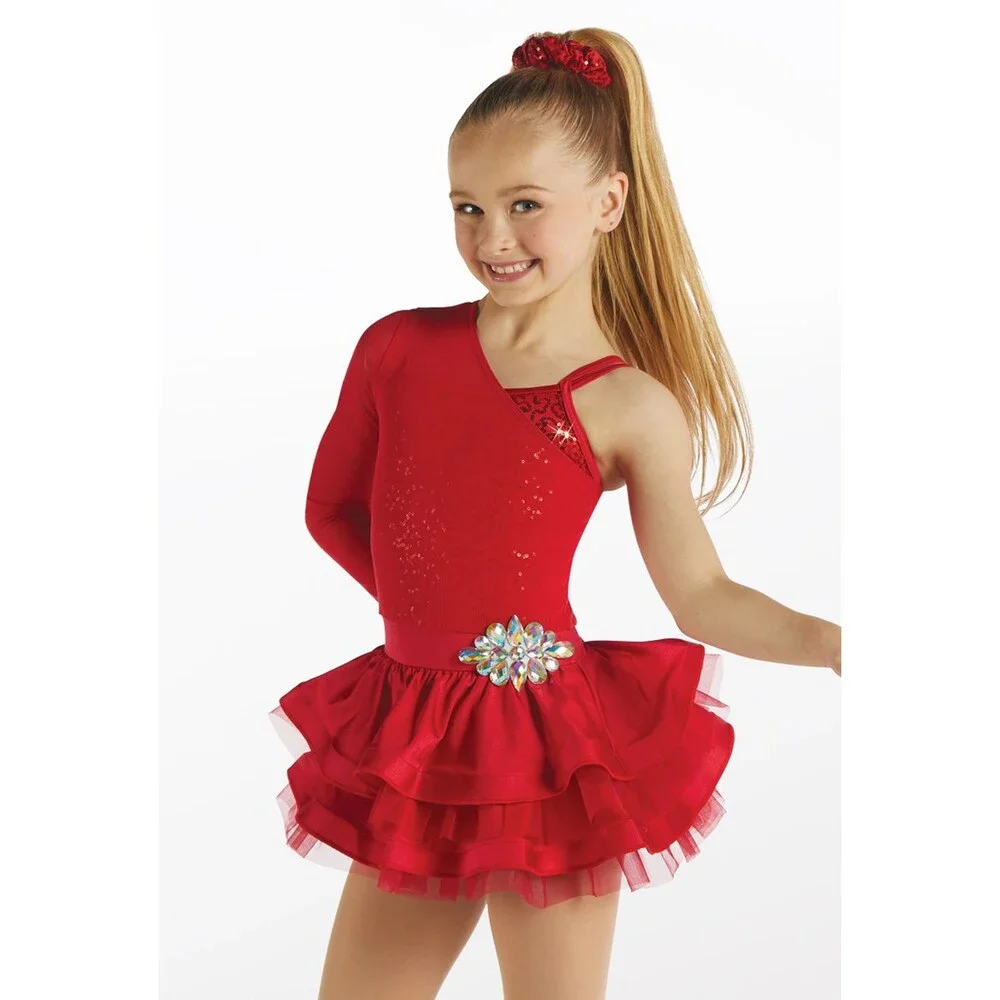 Pre-Owned Dance Costume Weissman 14158 Large Child Red Fluffy Tutu Jazz Sequin